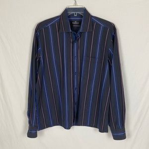 Bugatchi Uomo Mens Button Up Striped Camp Shirt Size XL